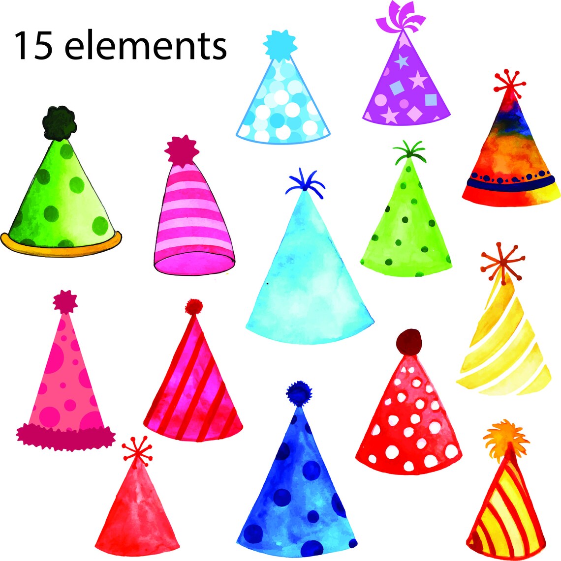 Watercolor Party Hats Clipart Colorful Birthday Hats SVG Etsy