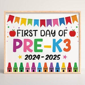 Primeiro dia de pré-escola 3 Placa para impressão, Primeiro dia de pré-escola 3 Placas, Download digital instantâneo, Adereço para fotos de volta às aulas, Placa para pré-escola pré-escola 3