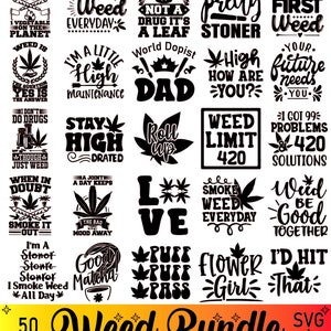 Weed SVG Bundle, Cannabis Clipart, Stoner Designs (Instant Download PNG)