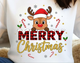 Weihnachten Rentier PNG: Buffalo Plaid Rudolph Design (Digitaler Download)