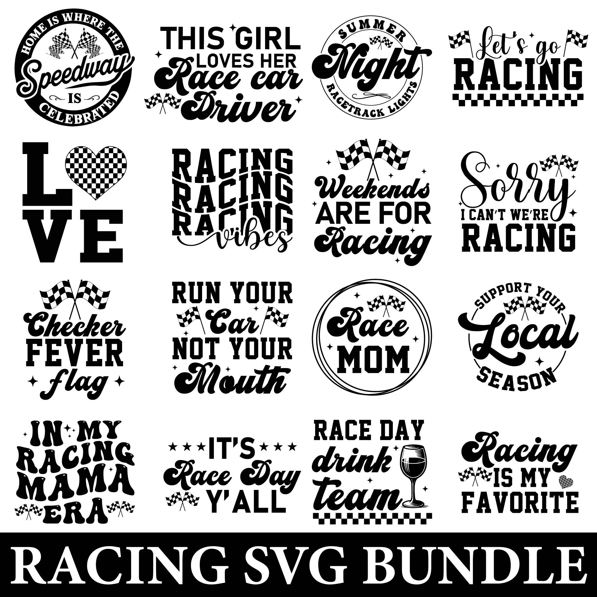 Racing SVG Bundle: Car Racing, Checkered Flag Designs (digital Download ...