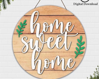 Home Sweet Home SVG: Plik wycinany laserowo, Drewniany znak (Pobranie cyfrowe)
