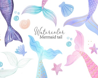 Aquarel zeemeerminstaart clipart: Sea Beach SVG-vector (digitale download)