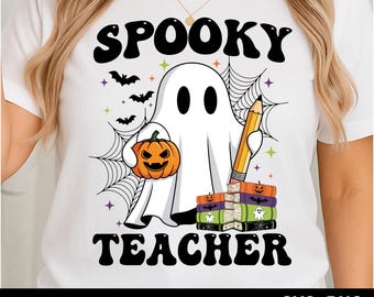 Spooky Ghost Teacher PNG: Fall Halloween Sublimation Design (Digital Download)
