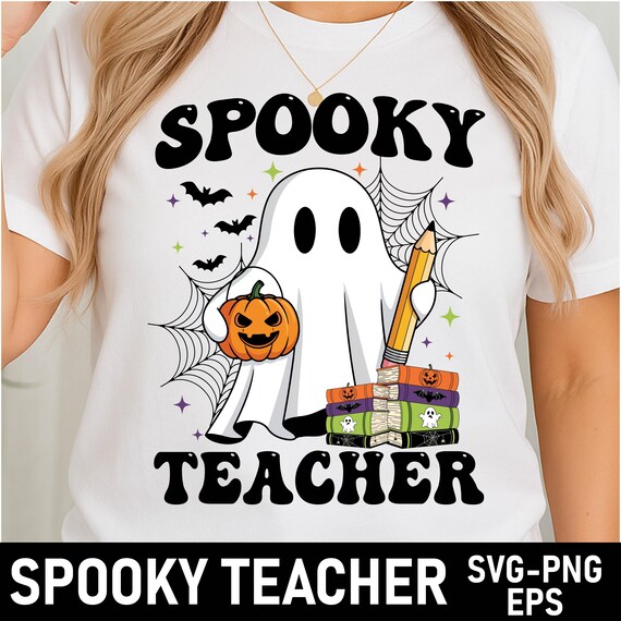 Spooky Ghost Teacher PNG: Fall Halloween Sublimation Design (Digital Download)