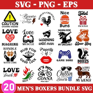 Paquete SVG de bóxers para hombre, frases de bóxers, ropa interior masculina, calzoncillos bóxer, bóxers divertidos, regalo divertido para novios
