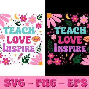 Leraar liefde inspireren png, boho leraar bloemen SVG, retro leraar SVG png, leraar cadeau png, leraar shirt png, terug naar school afbeelding
