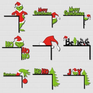 Coin de porte Noël Svg, décoration de porte Noël Grinch, Svg de garniture de porte, plaque d'angle de porte, garniture de porte Noël fichiers Svg pour Cricut