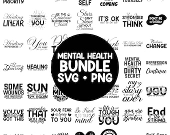 Puede incluir: Un paquete de diseños gráficos en blanco y negro con citas inspiradoras sobre la salud mental. Las citas incluyen "Hazte una prioridad", "La curación es lineal", "Eres suficiente", "La salud mental importa", "Ámate a ti mismo", "Lo tienes totalmente", "Sé amable con tu mente", "La vida es dura, pero tú también", "No estás roto", "Acaba con el estigma", "La salud mental no es un secreto sucio", "Depresión continúa", "Abraza el cambio", "El mejor camino es un camino de sanación", "Eres más fuerte de lo que piensas", "Está bien no estar bien", "Las estrellas no pueden brillar sin oscuridad", "Sé el arcoíris en la nube de alguien", "Mañana te necesita", "El cuidado personal no es egoísta", "Las cosas buenas están por venir", "Deja de dudar de ti mismo", "No confíes en ti mismo", "Mi historia no ha terminado", "Importas", "Recuerda que eres increíble", "Tu miedo te está mintiendo", "Algunas heridas son invisibles".