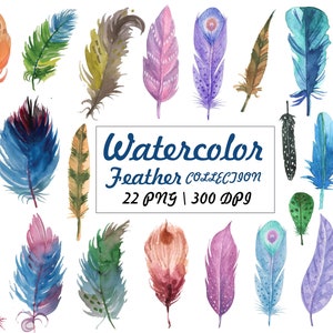 Watercolor Digital Feather Clipart, Boho Colorful Feather Graphics sublimation, digital download, commercial use