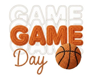 Knitted Basketball Game Day PNG, Faux yarn Crochet Sports Shirt Sublimation Design Digital Download