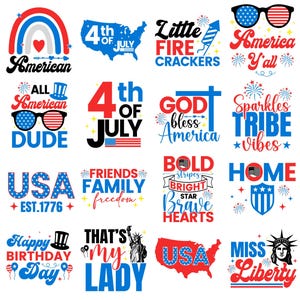 Paquete PNG del 4 de julio, Paquete PNG del 4 de julio, Día de la Independencia SVG, Paquete SVG de Estados Unidos, Archivos SVG del Día de los Caídos para Cricut