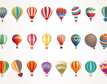 Hot Air Balloon Clipart: Rainbow Vector Graphics (Digital Download)