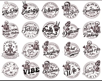 Snarky Skulls SVG Bundle: Funny Skeleton, Adult Humor PNG Digital Design