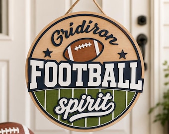 Fall Football Round Sign SVG, Pumpkin and Autumn Door Hanger Design, Laser Cut Files