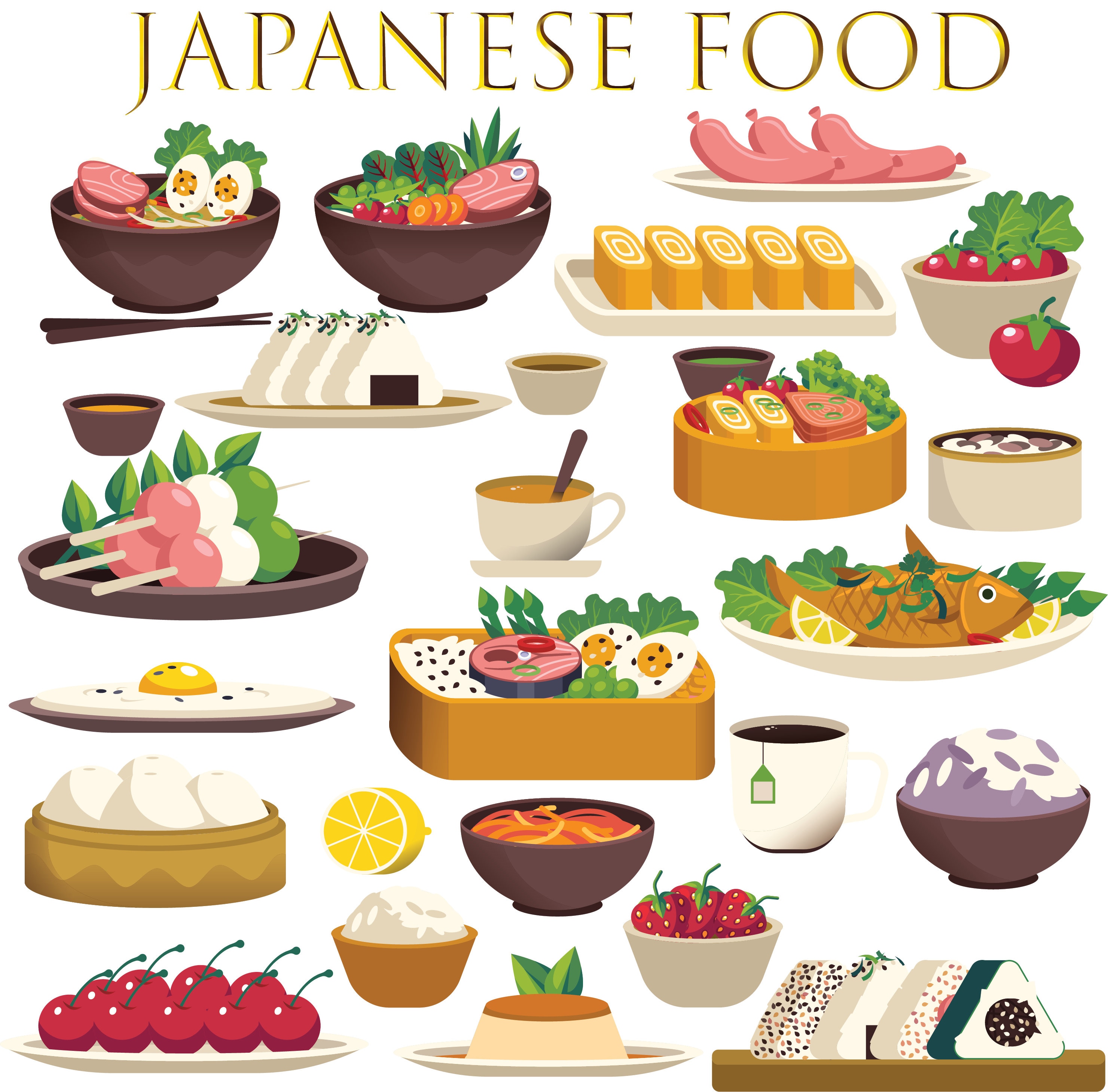 Japanese Food Clipart Kawaii Japan Dessert Clip Art Junk Fast Food Graphics Japan  Food Restaurant Items Digital Download SVG Bundle 