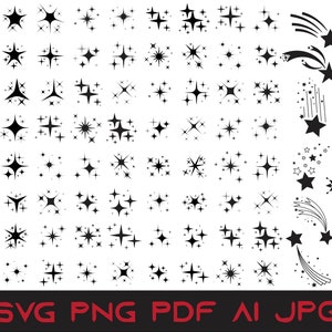 Bundle svg étoiles scintillantes, téléchargement Silhouette étoiles scintillantes Svg, céleste Cricut, cliparts, étoiles Design