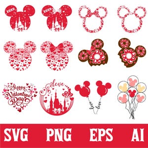 Paquete de San Valentín de ratón Svg, Svg Minnie Mouse, Svg de San Valentín de ratón, Svg de amor de castillo de ratón, Archivo Svg de camisa de pareja de San Valentín para Cricut