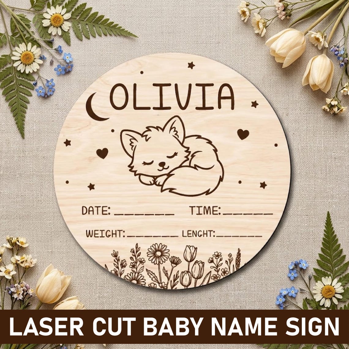 Baby Birth Announcement Laser Cut Sign Bundle | Custom Name & Stats ...