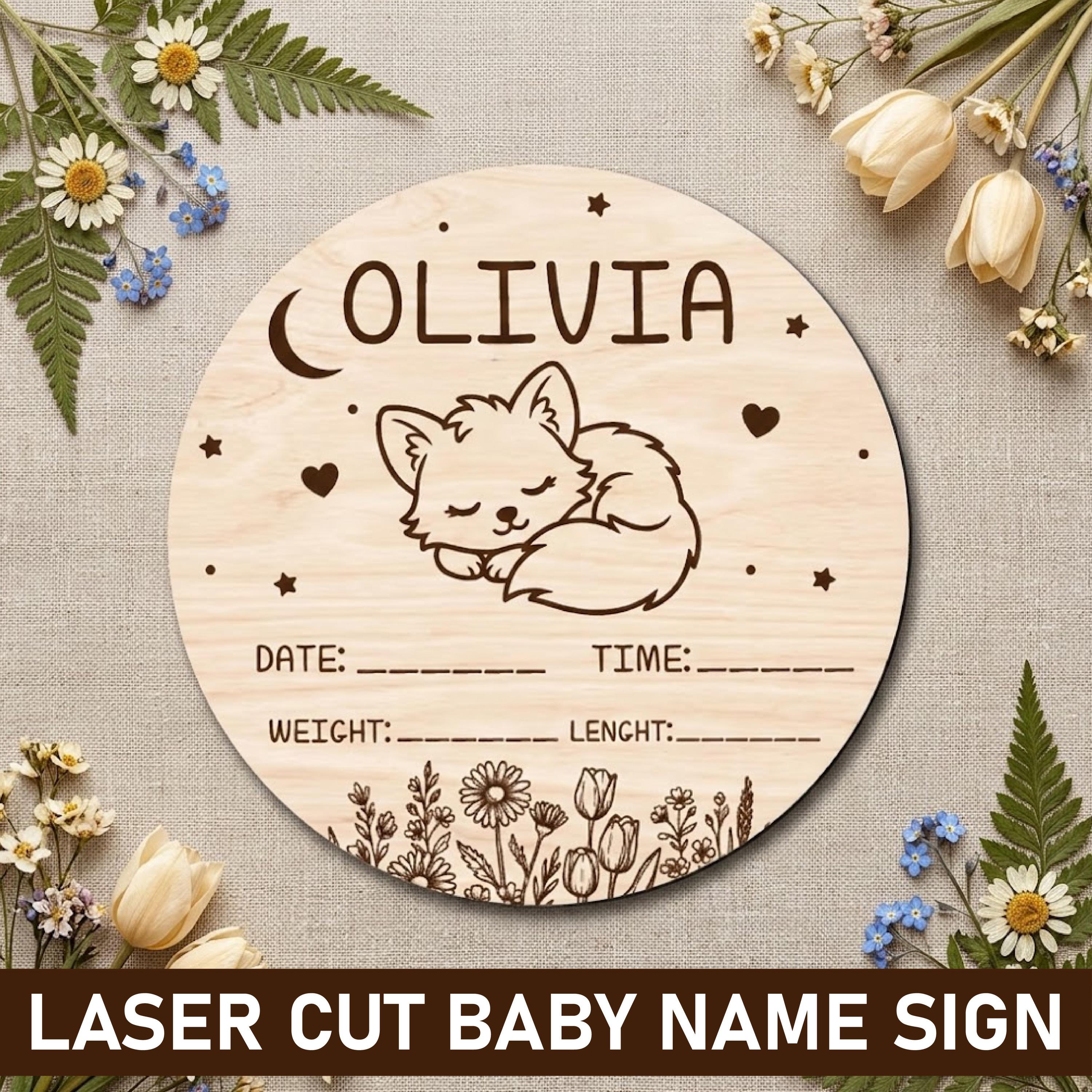 Baby Birth Announcement Laser Cut Sign Bundle | Custom Name & Stats ...