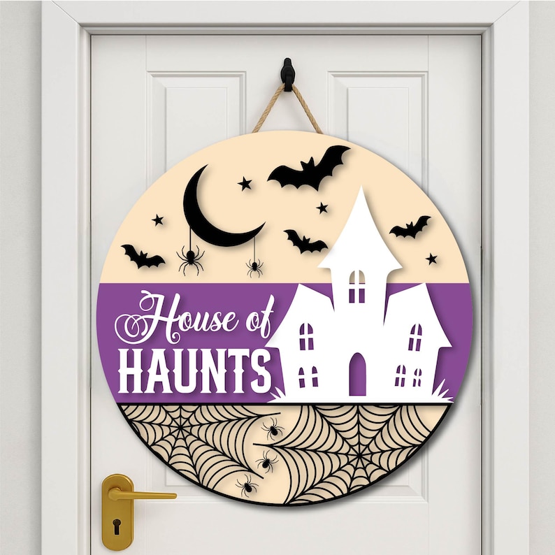 Halloween Door Hanger SVG Bundle: Spooky Welcome Sign, Laser Cut Files ...
