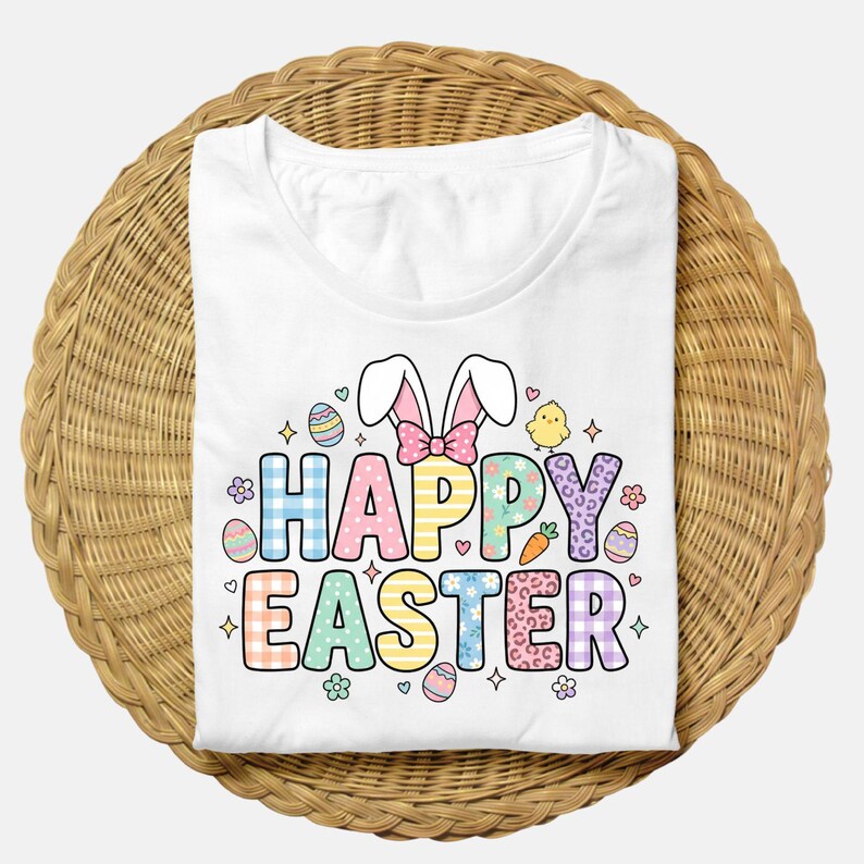 Happy Easter Bunny Ears Chick Eggs PNG Sublimation Design (digital ...