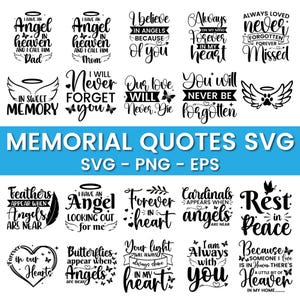 Memorial Svg-bundel, In Memory Svg-bundel, rust in vrede Svg, Memorial Quotes Svg, Angel Wings Svg, Heaven Bundle Svg, Svg-bestanden voor de Cricut