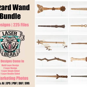 Lot de baguettes Wizard : 10 modèles uniques pour la découpe laser (fr) | Forgelumineuse | Baguette magique SVG | Baguette magique de fée SVG
