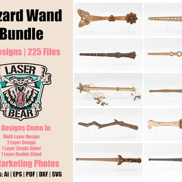 Wizard Wand Bundle - 10 Unique Designs for Laser Cutting | Glowforge | Wand SVG | Fairy Wand SVG