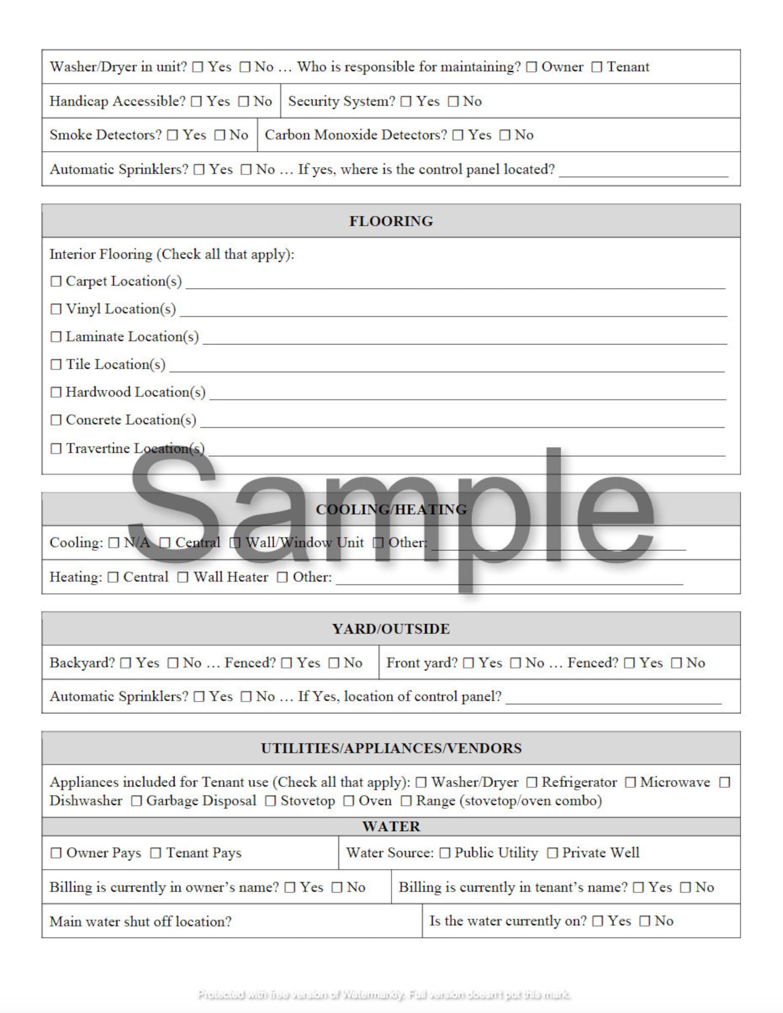 Owner, Property, &amp; Tenant, Information Worksheet: Property Management ...
