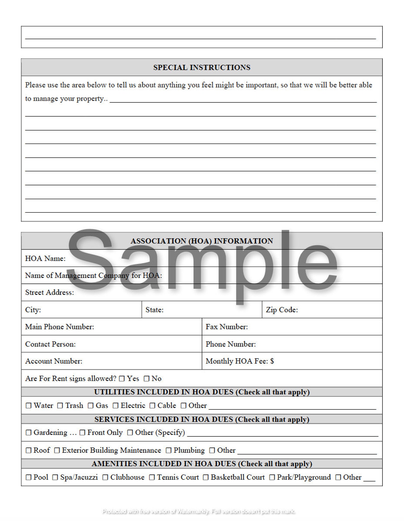 Owner, Property, & Tenant, Information Worksheet: Property Management ...