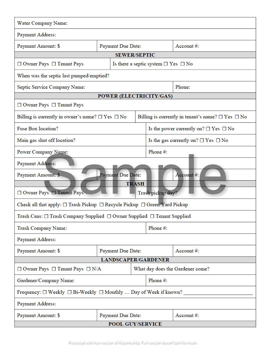 Owner, Property, & Tenant, Information Worksheet: Property Management ...