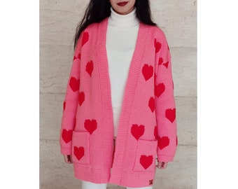 Queen of hearts cardigan crochet pattern, covered in hearts, Valentine's outfit, DIY, oversized crochet jacket pattern, love is in the air