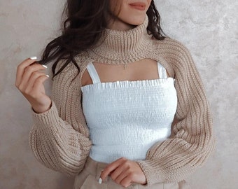 Arya arm warmers crochet pattern,oversized turtleneck shrug, cowl-neck bolero,crochet ribbing, 2x2 rib knit-look stitch, easy christmas gift