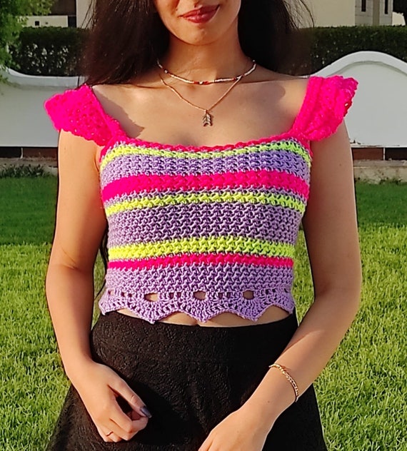 Bubblegum Crop Top, Crochet Crop Top, Summer Tube Top, Colorful, DIY,  Handmade Crop Top, Beginner, Easy, Girly, Rainbow, Crochet 