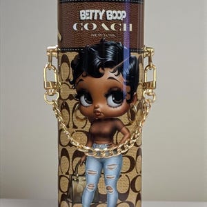 20oz Brown Betty Boop Designer Purse Inspired Tumbler with Chain Customizable