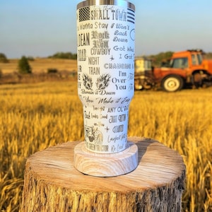 Jason A Song list 40oz laser engraved Tumbler, front and back 360 design, color shown is Cream