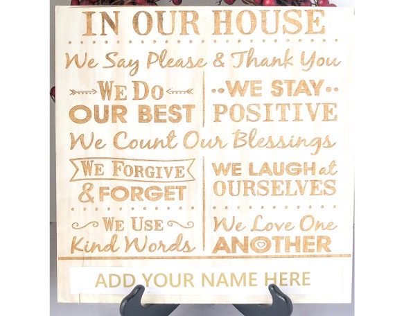 Family rules or house rules wooden hanging plaque cute quirky funny fox 