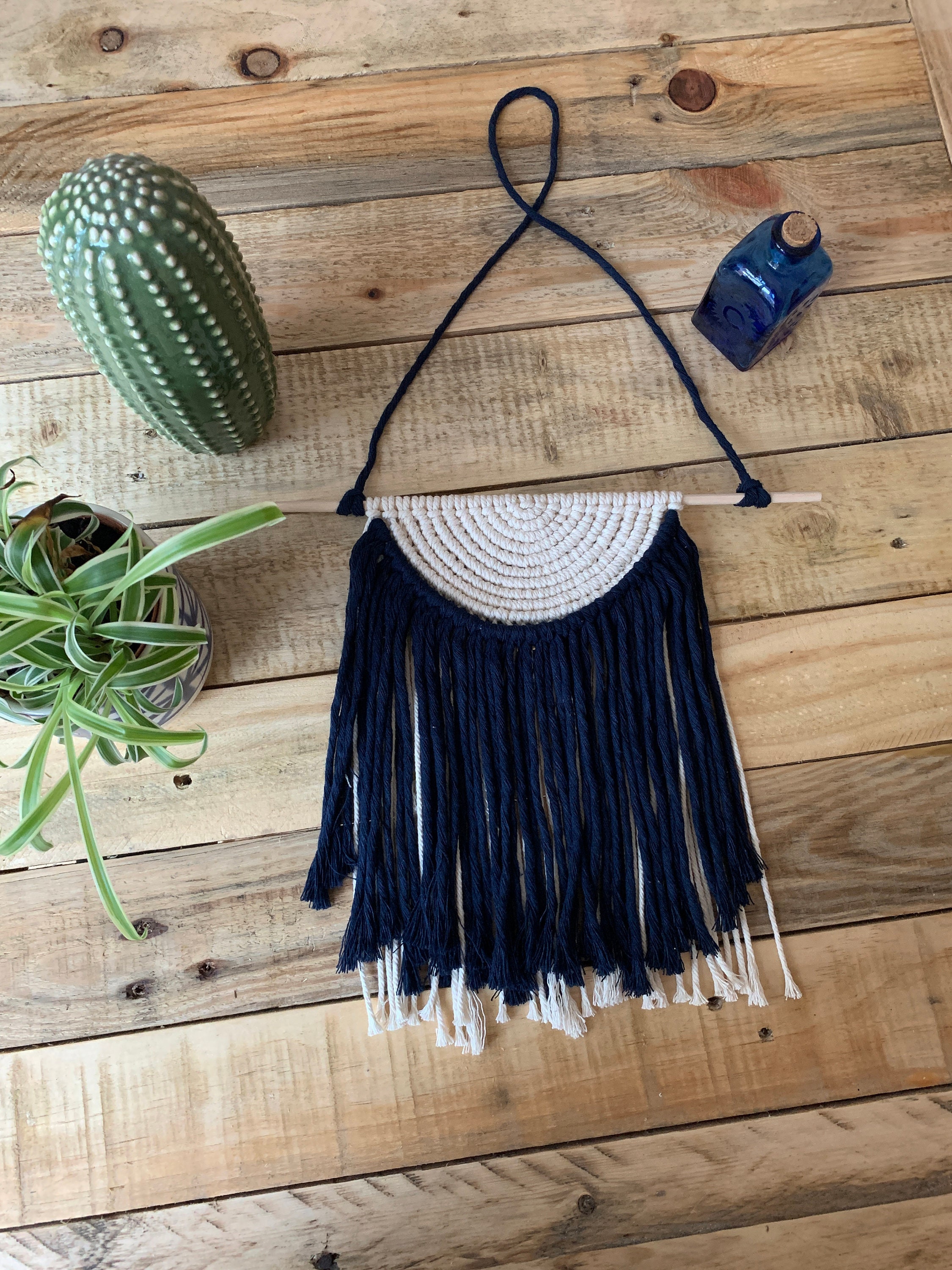 Two tone blue macrame wall hanging. Blue bohemian decor for Etsy