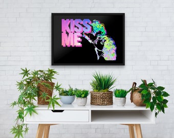 KISS ME. Love Art. Framed Wall Art / Graffiti Art / Ltd. Editions of 25 / Premium quality, Eco friendly / Living Room