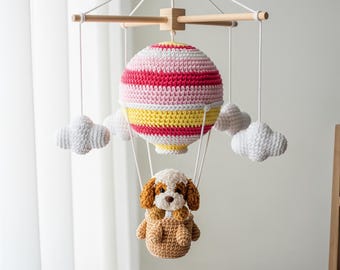 Aangepaste gehaakte hondenbabymobiel: ballondecoratie babykamer, cadeau pasgeboren