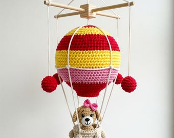 Aangepaste gehaakte hondenbabymobiel: ballondecoratie babykamer, cadeau pasgeboren