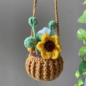 Crochet Sunflower Daisy Car Hanging: Handmade Plant Car Diffuser
