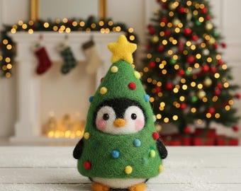 Ozdoba choinkowa z filcu w kształcie pingwina: dekoracja z wełny filcowanej igłą