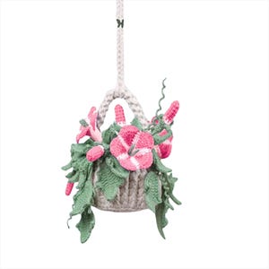 Crochet Morning Glory Plant Car Hanging – Handmade Flower Car Charm – Boho Rearview Mirror Decor – Car Accessories for Women