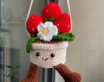 Crochet Strawberry Plant Basket Pattern: Daisy Car Charm (PDF Tutorial)