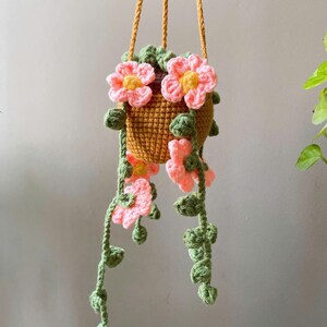 Crochet Roses Car Hanging Plant: Rearview Mirror Decoration