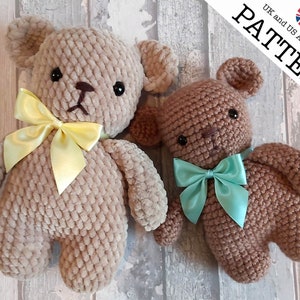 Teddy Bear Crochet Pattern |  Beginner Friendly | A No Sew Amigurumi Project | Plush Chenille Yarn | pdf Digital Download