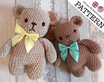 Teddy Bear Crochet Pattern |  Beginner Friendly | A No Sew Amigurumi Project | Plush Chenille Yarn | pdf Digital Download