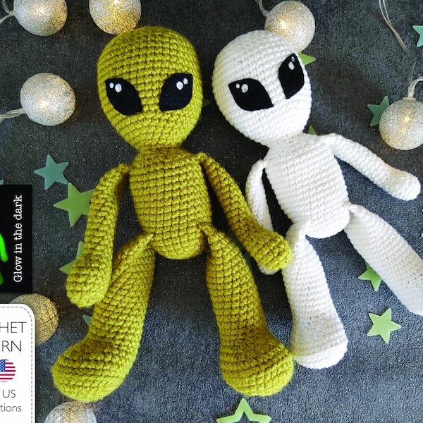 Alien Crochet Pattern | Beginner Friendly | A No Sew Amigurumi Project | Glow in the dark yarn | pdf Digital Download